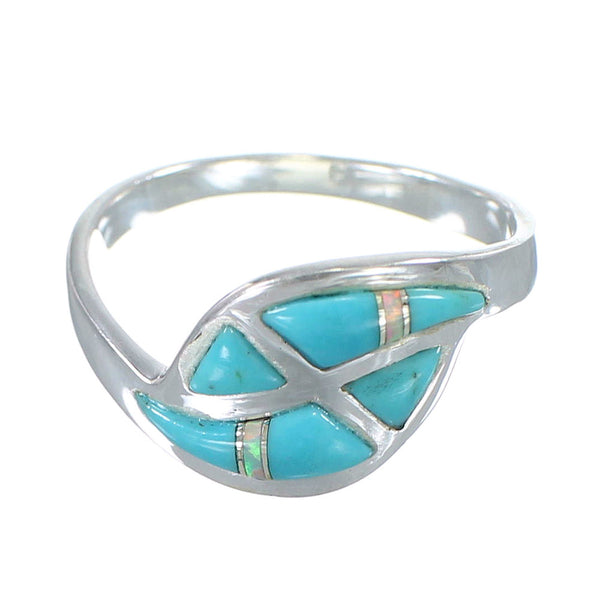 Opal Turquoise Inlay And Silver Southwestern Ring Size 4-3/4 AX83005